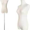 EaseHome Dress Form Mannequin Body, 50-70Adjustable Height Female Beige Linen Fabric Manikin Torso with Detachable Gold Metal Bracket and Rectangular Base Clothing Forms