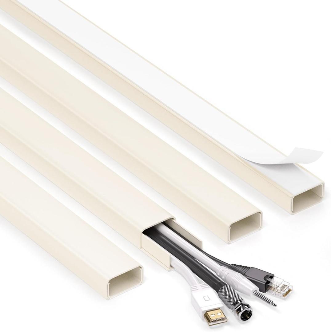 66in (4X L16.5in) Large Wire Hiders for TV on Wall for 3-4 Cords - ZhiYo PVC Cable Cover Kit with Pre-Applied Adhesive Tape, Ideal for Wall Mounted TVs Home Office, W1.2in x H0.7in Beige