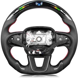 LED Steering Wheel for Dodge Challenger 2015-2024 Perforated Leather with 32 LED Shift Indicator Steering Wheel D-shaped Flat-bottom(SXT/GT/RT/SRT) With Heating