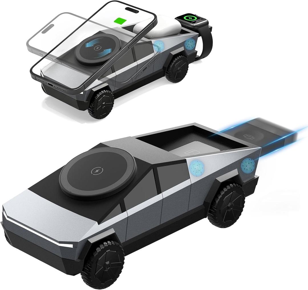 Cyberdock 3 in 1 MagSafe Charging Stand for Apple Device, Rotating Magnetic Fast Wireless Charger Stand with Ambient Light for iPhone 17-12, Apple Watch, AirPods for Christmas Birthday Gifts