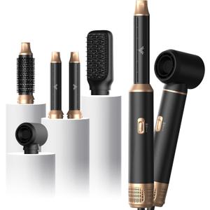 UKliss 5 in 1 Hair Styler & Blow Dryer Brush, Upgraded Detachable Hair Dryer Brush with Negative Ion, Air Curling Wrap for Drying, Curling, Straightening & Volumizing, Styling Tools for All Hair Types (Blackgold)