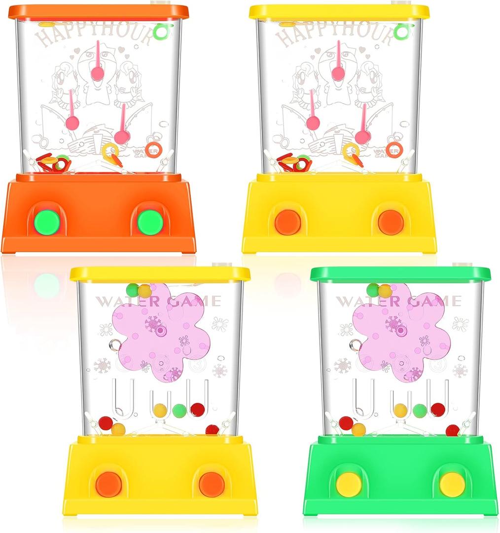 Gejoy 4 Pieces Water Games Handheld for Kid Waterful Ring Toss Handheld Game Water Toys Mini Retro Pastime Car Toys Fidget Autism for Children's Day Boys Girls Birthday Goodie Bags(Lovely Style)