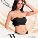 Strapless Bras for Women Non-Slip Wireless Bandeau Bra Seamless Padded Tube Top Bra Including Fabric & Clear Straps (Black) L
