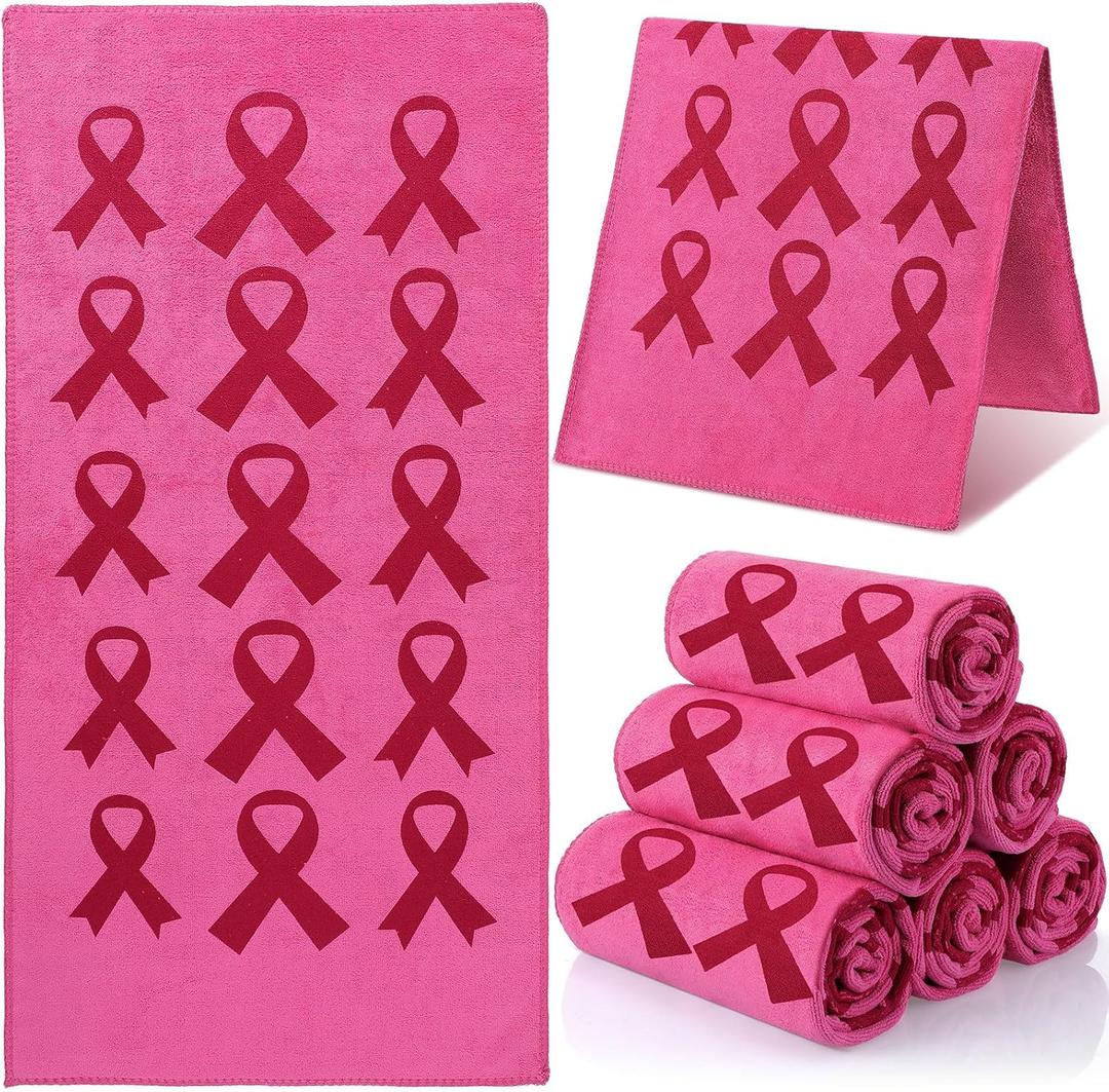 Breast Cancer Awareness Gift Towels Pink Ribbon Sport Towels for Golf Football Sport Team 30" x 14" Microfiber Gifts Bulk for Breast Cancer Procession Fundraising Decoration Supplies(6 Pcs)
