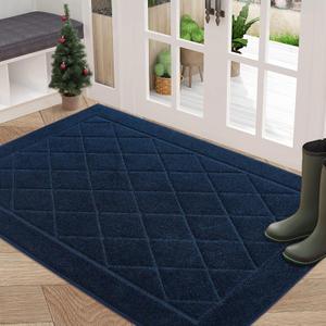 BEQHAUSE Dirt Trapper Door Mat 32" x 48", Doormat Non-Slip Entryway Rugs Washable, Dog Door Mat Stain Resistant and Absorbent Welcome Floor Mat for Front Back Door, Mud Wet Shoes & Paws, Navy Blue
