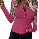 BTFBM Women Long Sleeve Shirts Fall Tops V Neck Button Up Henley Shirts Slim Fit Ribbed Knit Spring Casual T-Shirts 2026 XL