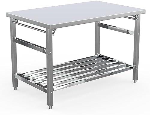 48x30 in NSF Stainless Steel Folding Table Heavy-Duty Commercial Prep Table for Kitchen, Restaurant & Home, 500 LBS Capacity with Adjustable Undershelf, Easy to Assemble