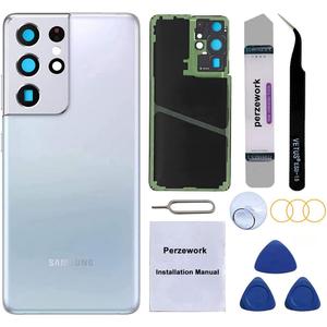 Rear Back Glass Replacement for Samsung Galaxy S21 Ultra 6.8-inches with Repairing Toolkit (Phantom Silver)