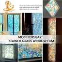 Coavas Decorative Window Privacy Film, Heat Control Sun Blocking Stained Glass Window Film, Floral Design Static Cling, Non Adhesive Windows Tint for Bathroom Front Door(Vinyl, 17.5" x 118.1 ") (Green)