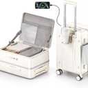 20IN Carry On Luggage,Top Opening Aluminum Frame Hardside 100% PC Airline Approved Suitcase -with TSA Lock,Cup Holder,USB Charge,Side Pothook, 360Spinner Wheels-Milky White