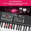 Kids Keyboard 61 Keys, Beginner Electronic Piano with One-Key Teaching 100 Tones & Rhythms, Portable Music Keyboard for Children with Microphone, Music Stand [Black with Stand, Compact]