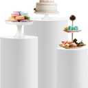 3 Pcs Cylinder Stands for Party, Large White Cake Pedestal Stand, Round Reusable Dessert Display Tables for Birthday Wedding Baby Shower Party Decoration
