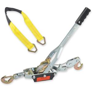 4 Ton Heavy Duty 2 Hook Steel Cable Dual Gear Power Puller Come Along Chain Winch Ratchet Tool & 2” x 36” Tie Down Strap with D Rings(3333 lbs)