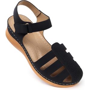 SHIBEVER Closed Toe Sandals Women: Summer Dressy Wedge Sandal - Fisherman Comfortable Hollow Out Sandals (10.5, 80-black)