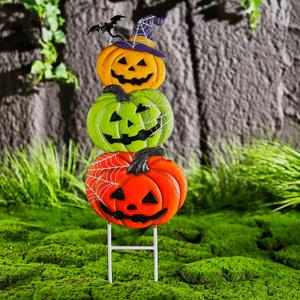 Metal Pumpkin Garden Stakes, Halloween Yard Decorations Stakes, Stacked Metal Pumpkins Jack-o-Lantern, Yard Signs Stake Decorations for Outdoor, 29"