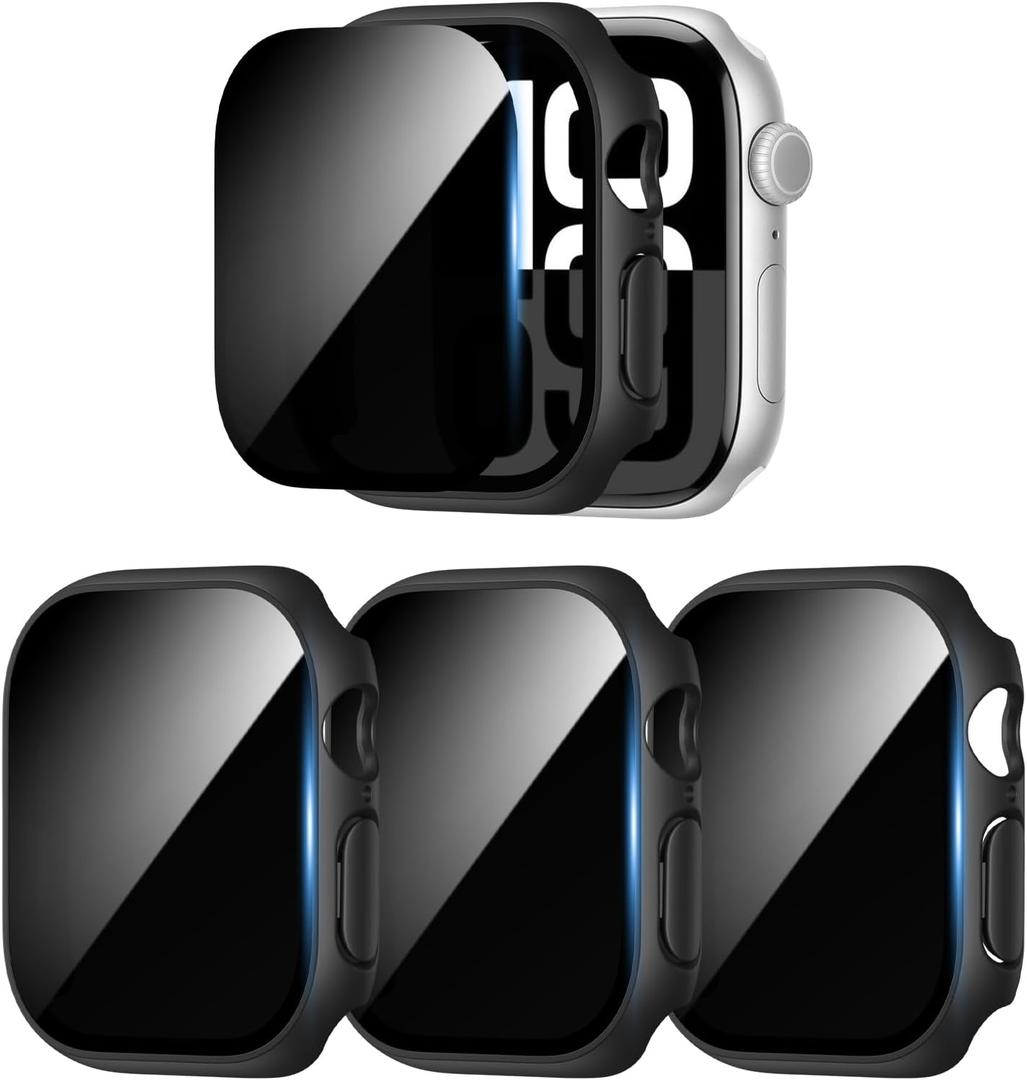 COMMUTER [3 Pack] Privacy Screen Protector for Apple Watch Series 11 2025 Series 10 46mm, Hard PC Ultra-Thin Case with Built-in Tempered Film for iwatch Series 11/10 46mm, Black/Clear/Blue