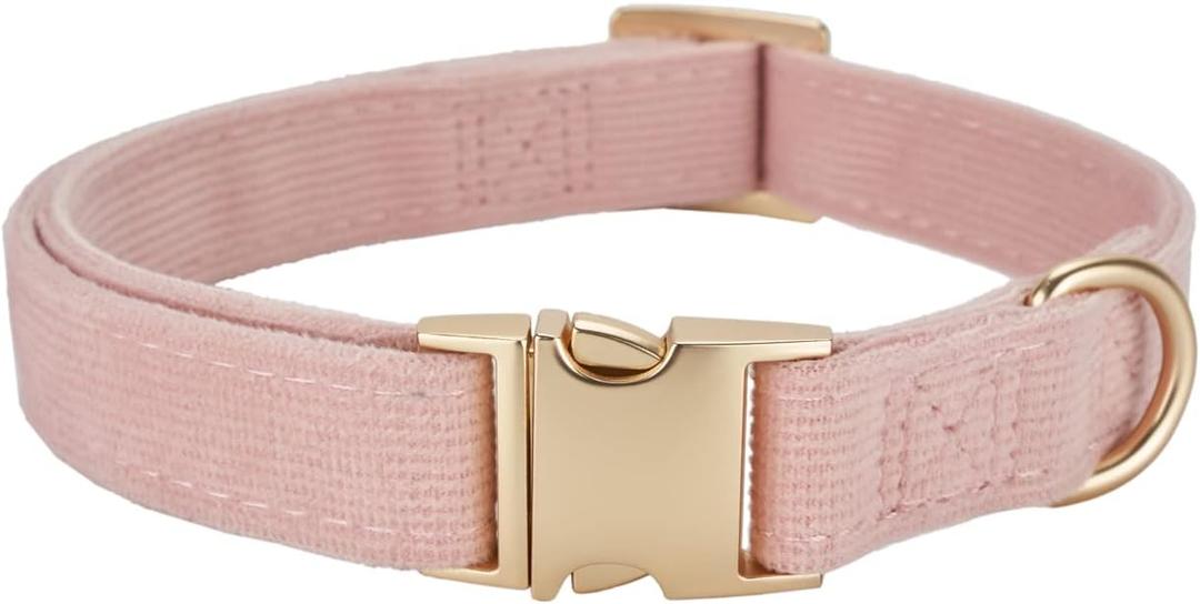 Soft Cotton Dog Collar with Metal Buckle Adjustable Heavy Duty Comfy Corduroy Collars for Small Medium Large Dogs (Light Pink, Small)