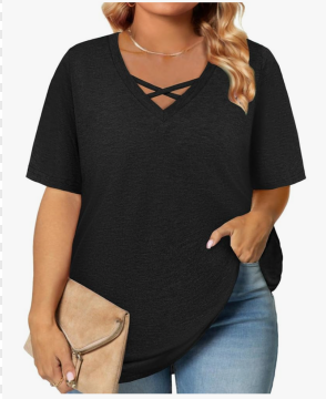 Plus Size Tops for Women Summer Trendy Criss Cross Shirts Oversized Casual Loose Fit Tunic Tops, Size 2XL