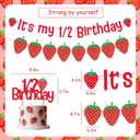 Strawberry Half Birthday Decorations for Girls, It's My 1/2 Birthday Banner Cake Topper Strawberry Banner Garland Red Pink Green Balloon Foil Balloon for Fruit Theme Party