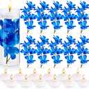 Juexica 28 Pieces Floating Flowers for Centerpieces Blue Orchid Flowers Vase Fillers Unscented Floating Candles for Wedding Table Party Home Decoration