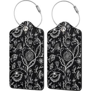 2 Pcs Luggage Tag for Suitcase Abstract Florals PU Leather Privacy Cover ID Label with Stainless Steel Loop and Address Card for Travel Bag Suitcase