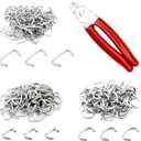 270 Pcs of 3 Sizes Galvanized Hog Rings Assortment Kit and One Piece Professional Pliers Widely for Bungee Animal Pet Cages Bagging Meat and Sausage Casing Fencing Furniture Upholstery