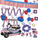 4th of July Golf Cart Decorations 250th Anniversary Patriotic Independence Day Decoration Kit Balloon Rain Silk Curtain Wreath Color Bar Magnet Flag Windmill Ribbon for Parade Party Yard Decorations