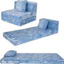 MeMoreCool Glow Space-Themed Tri-fold Sofa Bed for Kids, Foldable Futon Chair and Floor Couch with Planets and Stars for Playroom