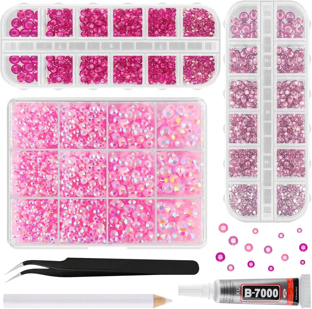 33000Pcs Rhinestones for Bedazzling, 3mm Bedazzler Kit with Flatback Rhinestones for Clothes Crafting Crafts Nails Clothing, Flat Back Resin Rainbow Colorful Colored Crystal with B 7000 Glue Clear (Large Pack + 3pcs Glue)