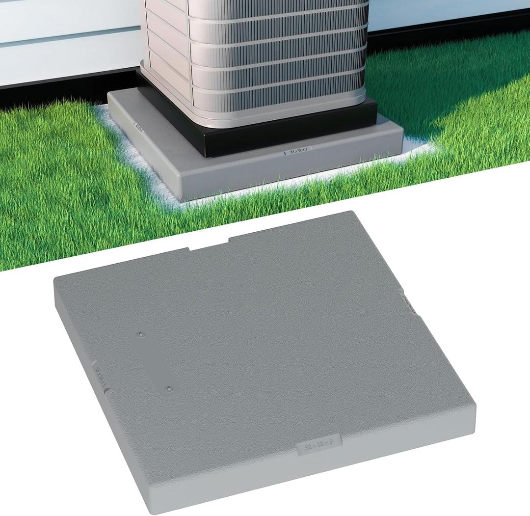 Mini Split Pad for Condenser: Ground Base for Air Conditioner Outdoor Condenser Units, Plastic Equipment Pad for Ductless Minisplit Heat Pump Systems HAVC, Gray, 32'' x 32'' x 3''