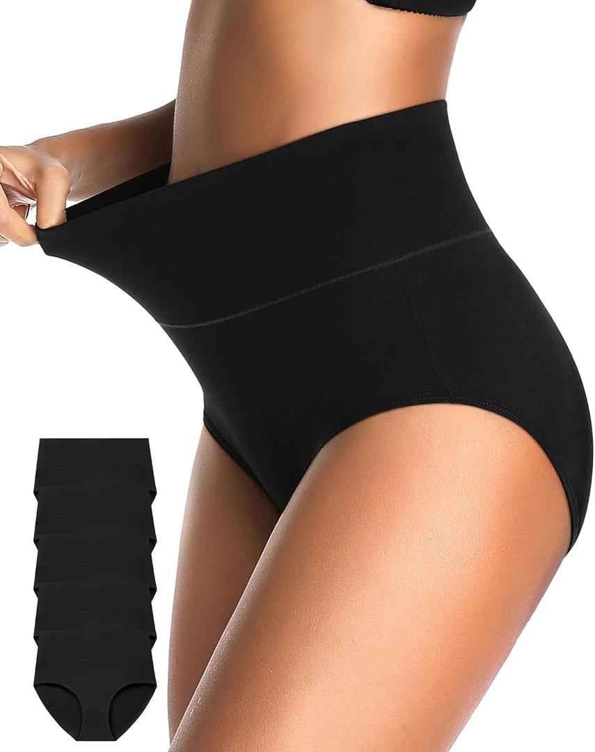 CULAYII Tummy Control Underwear for Women High Waisted Panties Full Coverage Cotton Postpartum Briefs Stretch Ladies Undies (XX-Large, Black P - 5 Pack)