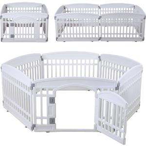 Pet Playpen for Dogs Heavy Plastic Puppy Exercise Pen Indoor Outdoor Small Pets Fence Puppies Folding Cage 6 Panels for Puppies and Small Dogs House Supplies (White 6*Panel)