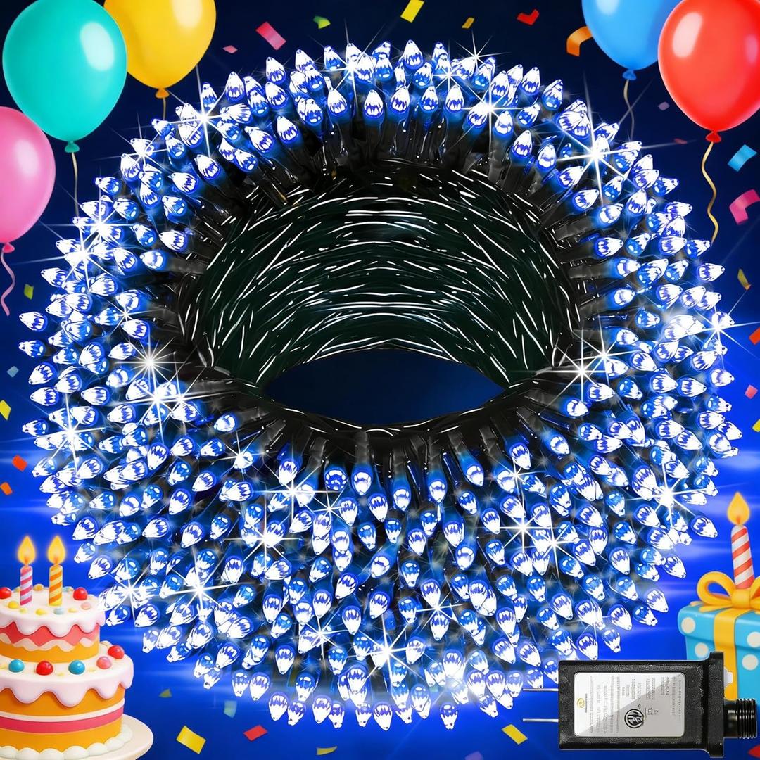 750 LED 240FT Blue Birthday Party Decorations String Lights with 12 Modes Timer Dimmable, Waterproof Green Wire Christmas Lights Outdoor, Plug in Fairy Lights for Wedding, Ocean Party, Xmas Decor