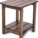 Adirondack Side Table, Double Outdoor Side Tables 16.5" Solid End Tables, Small Outdoor Coffee Table Pine Wood Weather Resistant for Patio, Backyard,Pool (16-Dark Brown, Set of 1)
