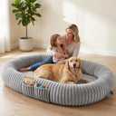 Oversized Human Dog Bed for Large Breed Dogs, 77.5x61.8x9.8 Inch Extra Large Plush Orthopedic Bed with Washable Removable Cover, Non-Slip Bottom, Soft Plush Shared Bed for Bedroom Living Room