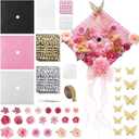 Harsever 48Pcs Graduation Cap Decorations DIY Kit,Grad Cap Decorations Decor with Faux Flower 3D Butterfly Rhinestones Alphabet Letter Stickers for DIY Graduation Party Supplies (Pink Red)