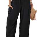 Sampeel Wide Leg Pants for Women Barrel Flowy Palazzo Elastic Waist Trousers with Pockets Summer Beach Vacation Outfits S