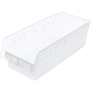 Akro-Mils 30088 Plastic Nesting ShelfMax Storage Bin Box, (18-Inch x 8-Inch x 6-Inch), Clear, (8-Pack)
