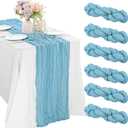 6 Pieces Easter Spring Baby Blue 10FT Cheesecloth Table Runner Boho Gauze Fabric Table Runner Rustic Sheer Runner for Wedding Birthday Baby Shower Party Boho Table DecorationBaby Blue