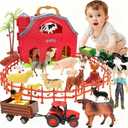 BOLZRA Farm Animals Big Red Barn Toy for 1 2 3 4 5 Years Old Toddlers, Kids Farm Figures Fence Playset with Tractor, Preschool Montessori Learning Toys, Christmas Birthday Easter Gift for Boys Girls