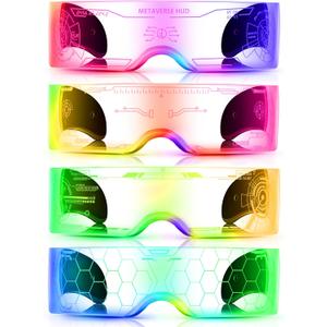 TOODOO 4 Pairs LED Visor Glasses Light up Glasses Futuristic Luminous Rave Glasses 7 Colors 4 Modes for Club Christmas Party