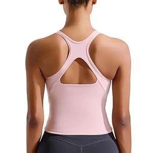 RUNNING GIRL High Support Sports Bras for Women, Racerback Molded Cup Yoga Workout Tanks for Women with Removable Pads(Pink, XXL)