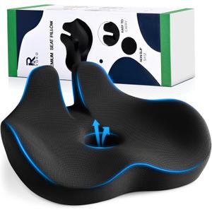 Ryoko Seat Cushion, X Large Memory Seat Cushion for Office Chairs, Car Seat, Airplane, Wheelchair, Pressure Relief Sciatica and Tailbone Pain Relief for Long Sitting Office Workers, Car Drivers (Black)