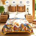 VANJOROY Boho Large Throw Blanket, 100% Organic Cotton Breathable Soft Bed King Throw - Fall Floral Bird Butterfly Farmhouse Decor Blanket for Sofa Couch Chair and Gift. 91" x 98"