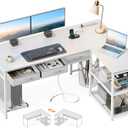 AODK 53 Inch L Shaped Computer Desk with Drawers, Corner Desk with Power Outlets & Reversible Storage Shelves, Movable CPU Stand for Home Office Gaming, White