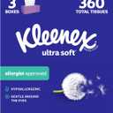 Kleenex Ultra Soft Facial Tissues, 3 Flat Boxes, 120 Tissues per Box, 3-Ply (360 Total), Packaging May Differ (White)