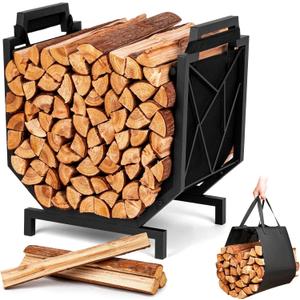 Firewood Rack Outdoor Indoor - Firewood Holder with Canvas Log Carrier Heavy-Duty Sturdy Waterproof Wood Storage Firewood Organizer for Fireplace Decor