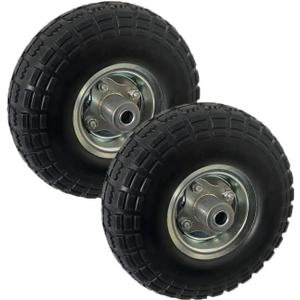 AOPANDA (2 Pack) 10" Solid Rubber Tire Wheels, 4.10/3.50-4 Flat Free Tire for Wheelbarrow, Dolly, Hand Truck, Wagon, Garden Cart, Generator Wheels Replacement - 5/8" Bearings, 2.2" Offset Hub