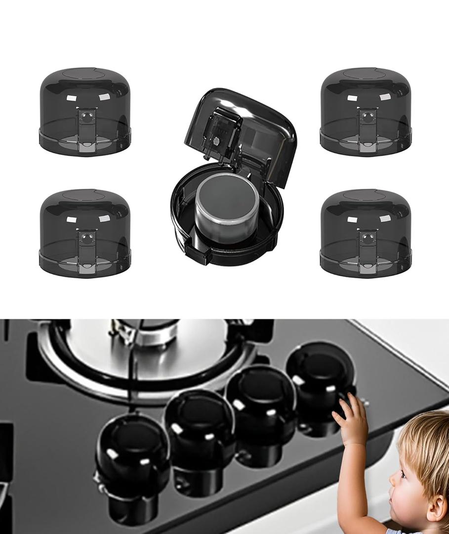 Kids Stove Knob Safety Cover 5-Pack Baby Resistant Kitchen Oven Knob Lock Universal Gas Burner Child ResistantBlack
