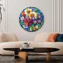 Stained Glass Flower Butterfly Puzzle for Adults 1000 Pieces, Round Mosaic Art Jigsaw Puzzle, Colorful Floral Puzzle